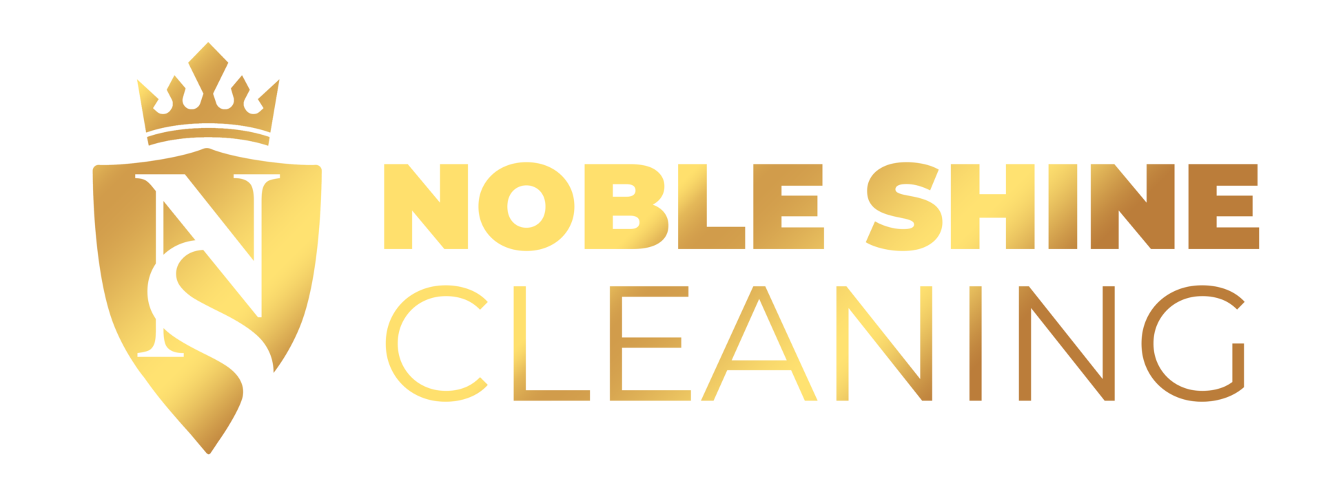 Logo of Bay Area noble shine cleaning featuring a stylized crown and company initials in a golden color palette, specializing in vacation rental deep cleaning.